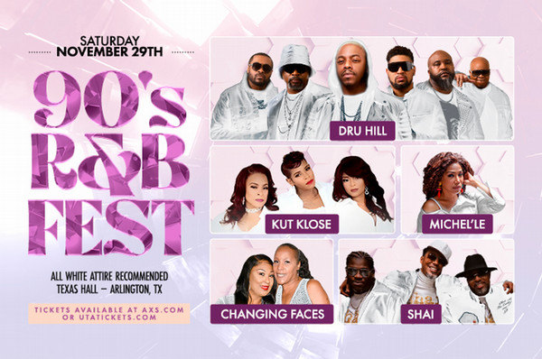 The LOL Podcast presents Laugh Ou90s R&B Fest with Dru Hill, Kut Klose, Michel'le, Changing Faces, and Shai November 29, 2025 Arlington Texas Texas Hall.